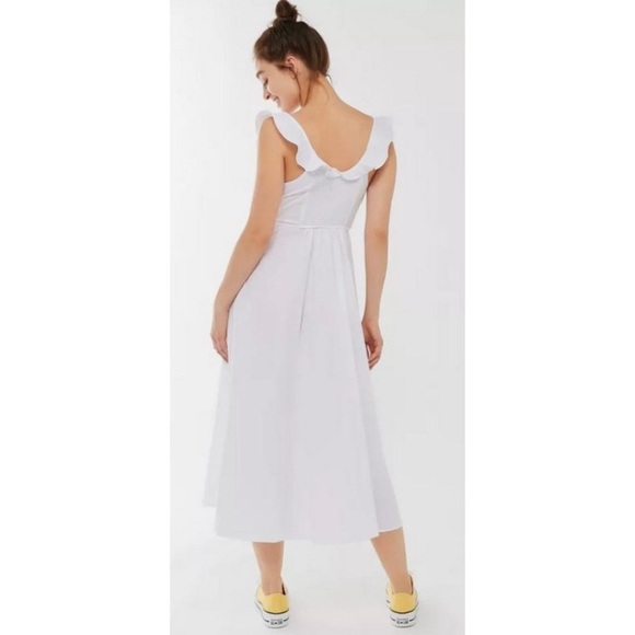 Urban Outfitters Poplin Ruffle Button Front Cottage Midi Dress White Size S - Picture 2 of 7